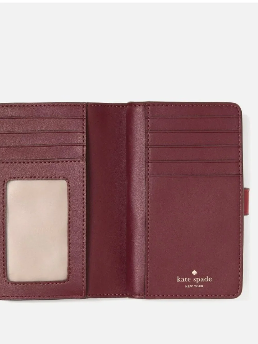 New Kate Spade Medium Compact Bifold Wallet Smooth Leather Red Jasper